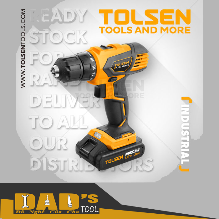 [HCM]MÁY KHOAN PIN 2 TỐC ĐỘ 10MM 20V (2 PIN) - TOLSEN 79033