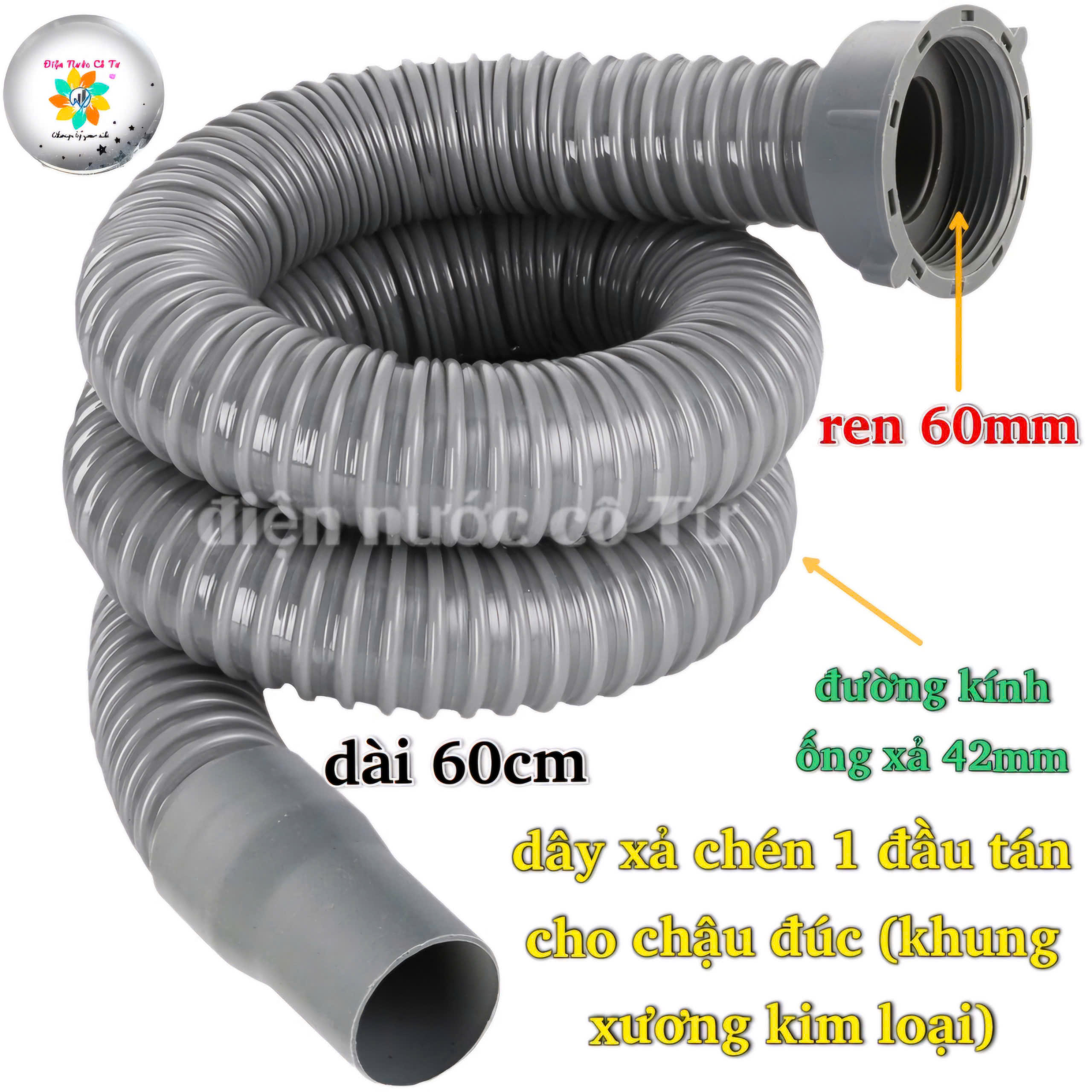 Sink Drain Pipe with 2 Threaded Ends, 49mm Thread, 60cm Long