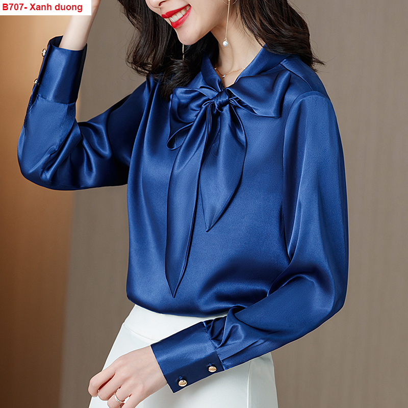 [HCM]B707-Áo lụa satin cột nơ