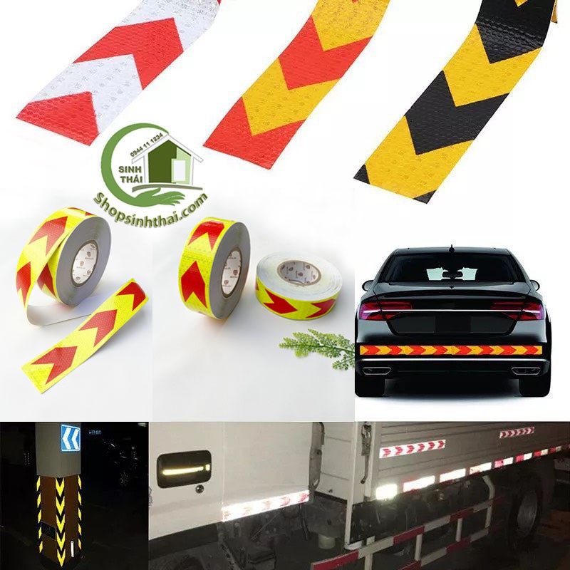 [HCM]Decal băng keo dán phản quang 3D màu vàng hình mũi tên đỏ [1 mét x khổ rộng 5cm] -cắt liền thành 1 cuộn tùy số lần đặt