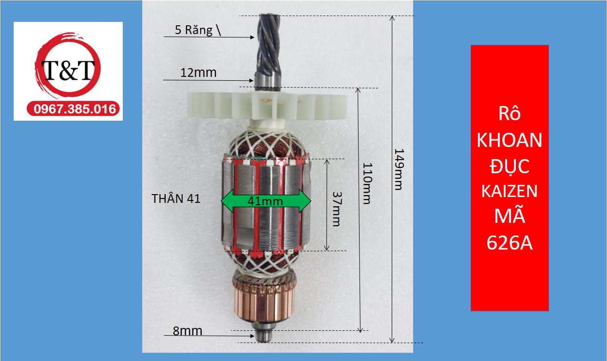 Rô to khoan đục kaizen mã kz626a, ruột máy khoan đục 14 ly 2 chức năng hiệu kaizen kz 626a hàng chính hãng )