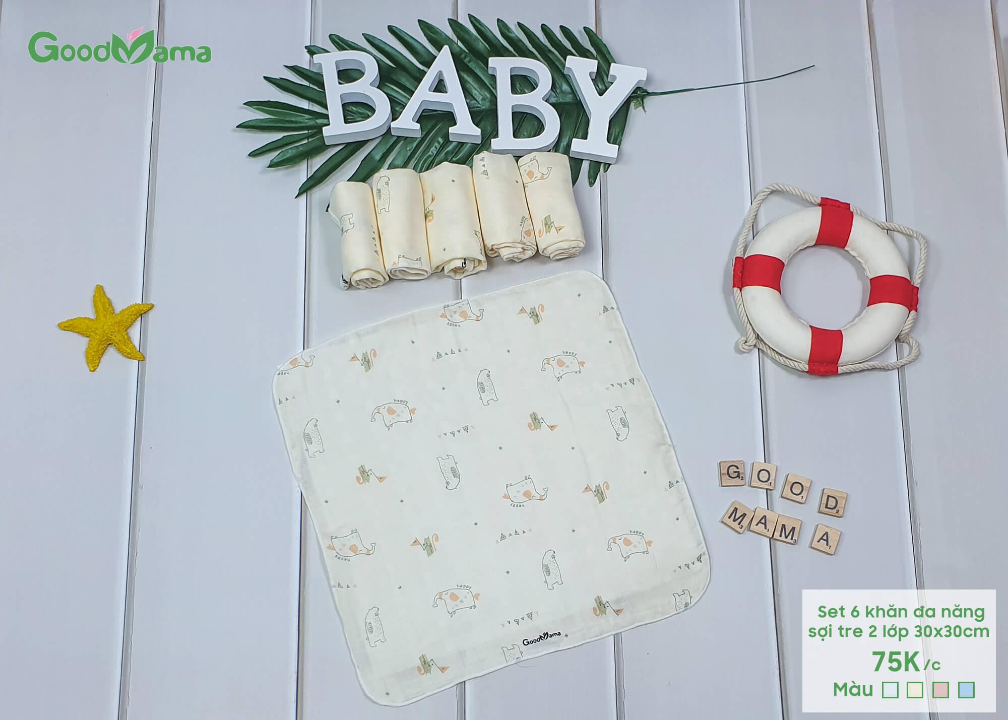 Set 6 khăn sợi tre 2 lớp 30*30cm Goodmama