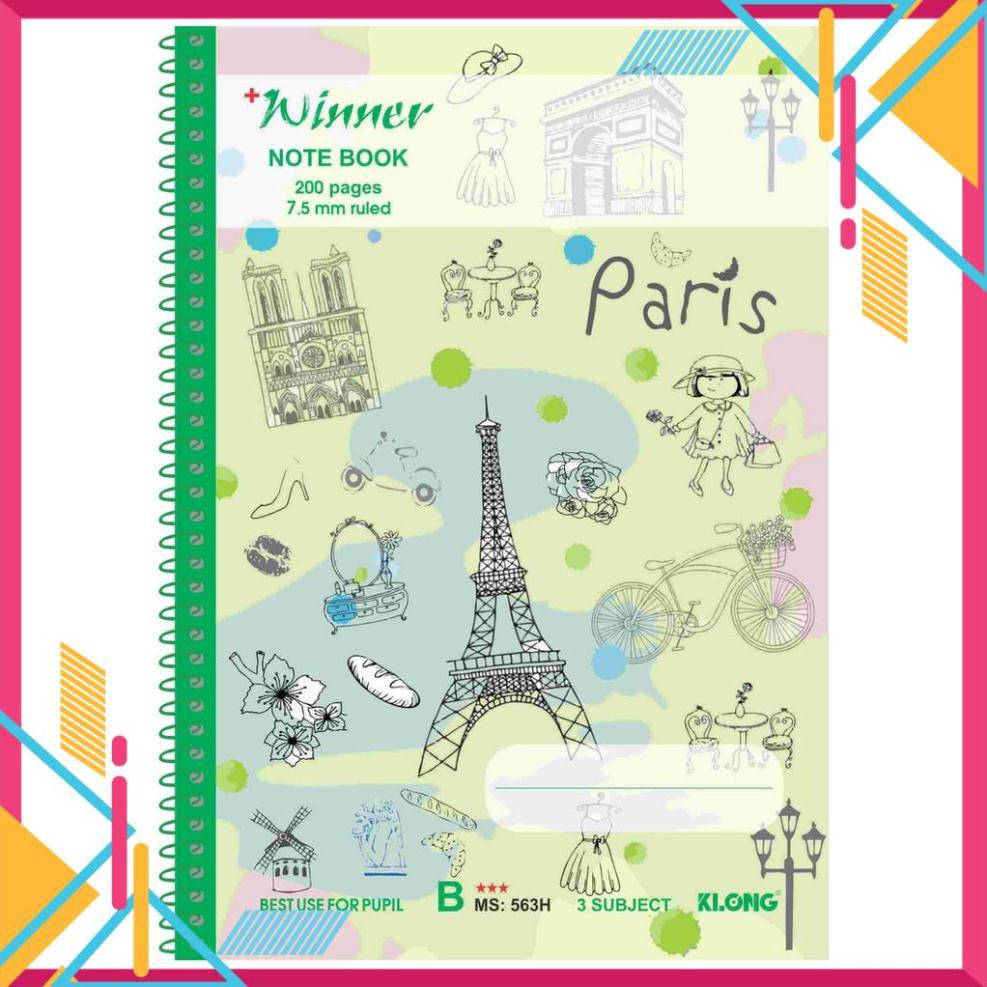 Vở kẻ ngang KLONG B5 lò xo đơn 200tr 58/90 Winner; MS: 563H