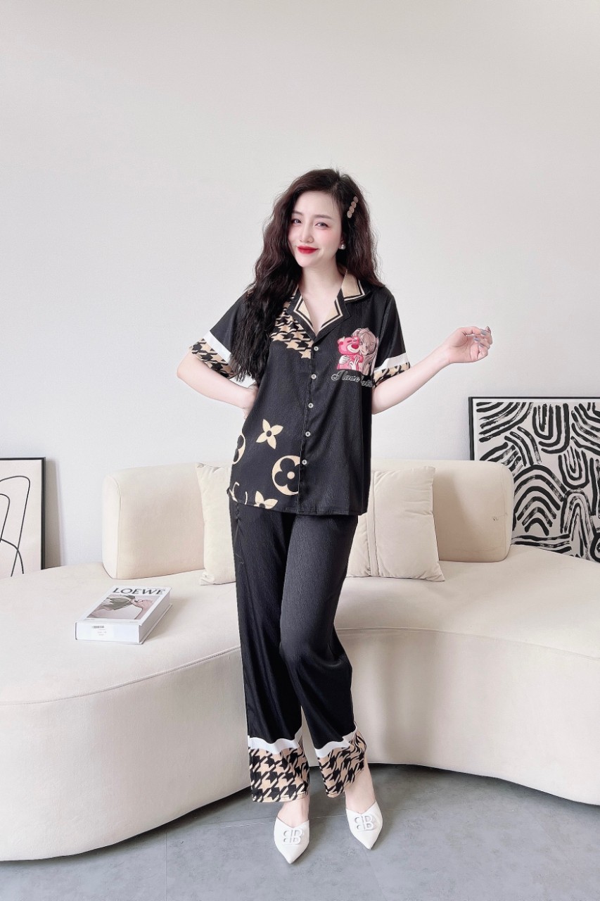 Bộ Pyjama lụa xước ánh kim cao cấp (free size: 45kg đến 65kg) HÀNG THIẾT KẾ MỚI.