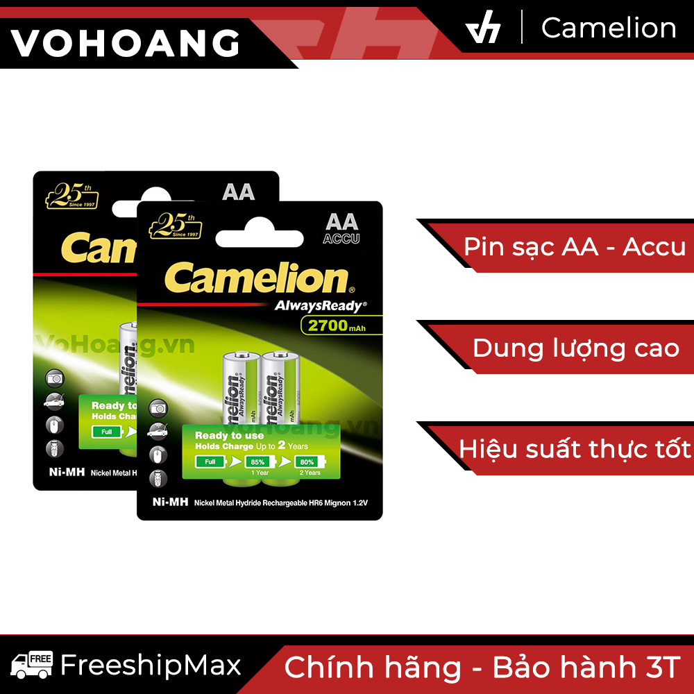 4 viên Pin sạc AA Camelion 2700mAh - Mẫu mới hiệu suất cao, trữ điện lâu
