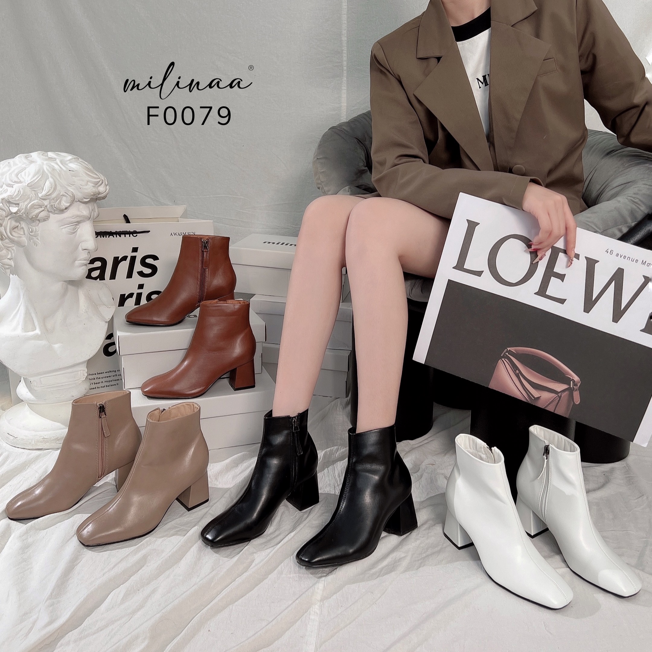 BOOTS DA MỀM GÓT VUÔNG KÉO TRONG F0079