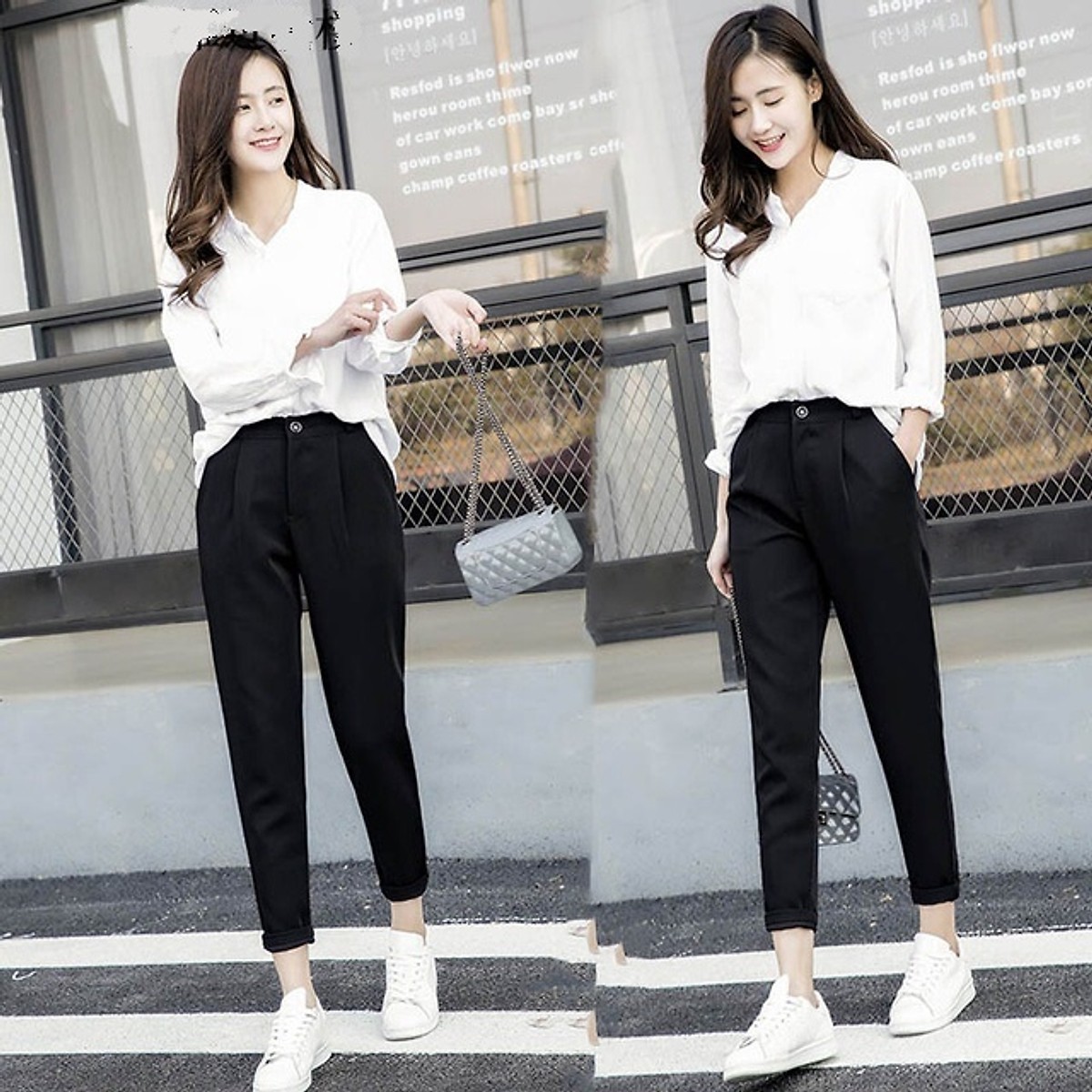 Quần baggy nữ vải tuyết mưa cạp khóa gấu bằng