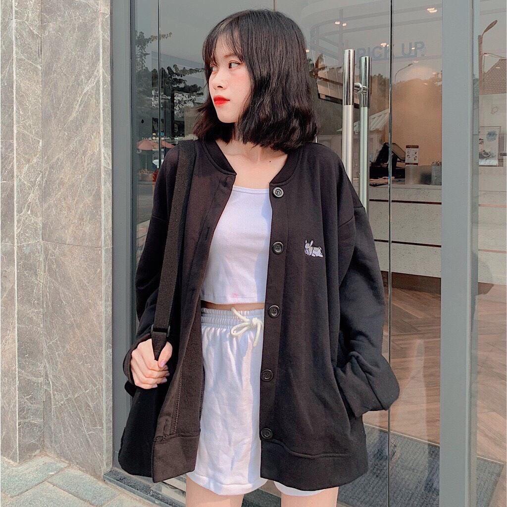 [HCM][FREESHIP TOÀN QUỐC] Áo Khoác Hoodie Không Nón Cadigan Nút Cài Thời Trang Đi Học Và Đi Chơi In Cún Phong Cách Yan Me