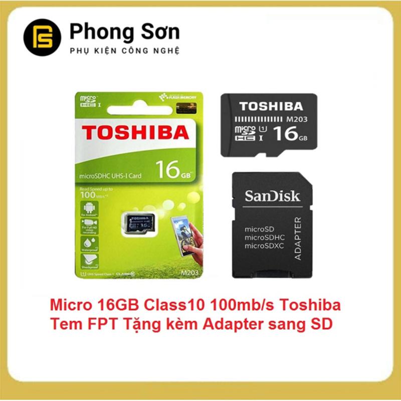 Thẻ nhớ Micro SDHC 16GB Class10 100mb/s Toshiba (Tặng kèm Adapter to SD) Tem FPT