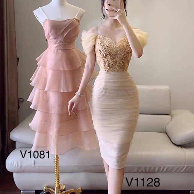 đầm nhún lưới phối ren đính kim sa