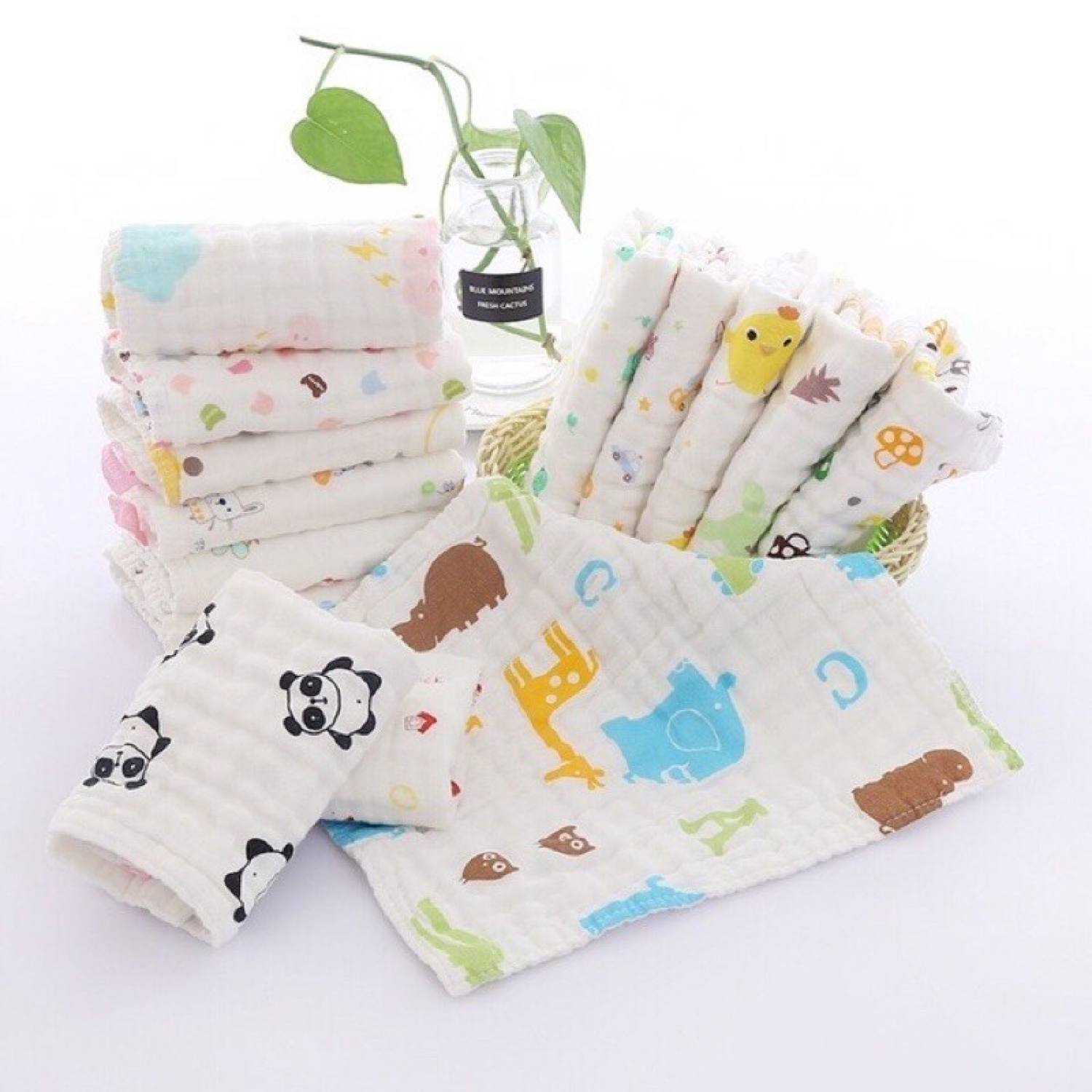 Set 5 Khăn sữa sợi tre Boona túi lưới mềm mịn cho bé trai bé gái