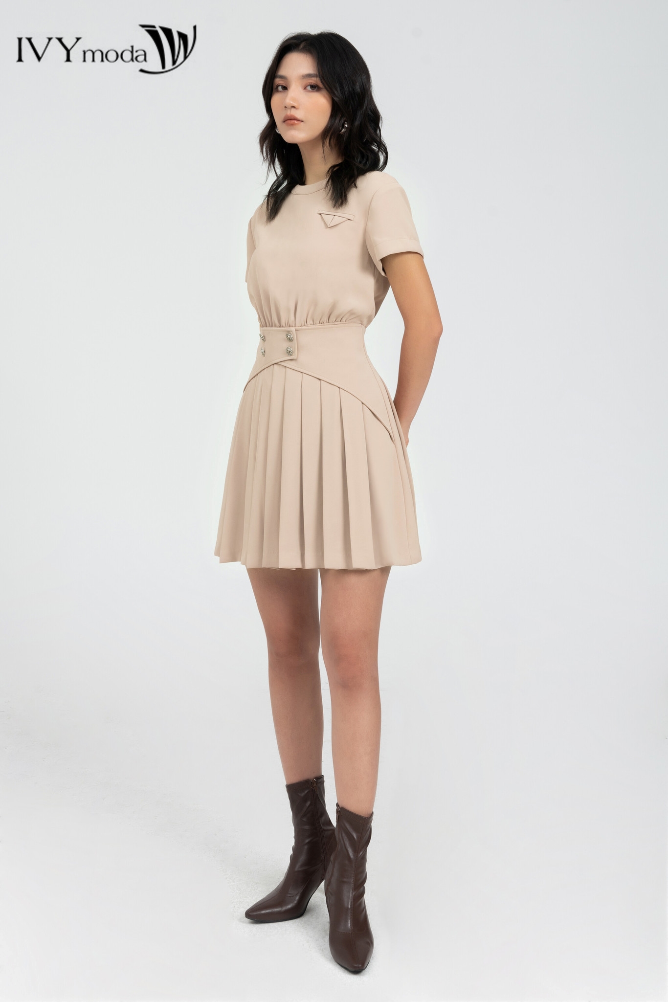 Đầm dập ly dáng xòe IVY moda MS 48B9381