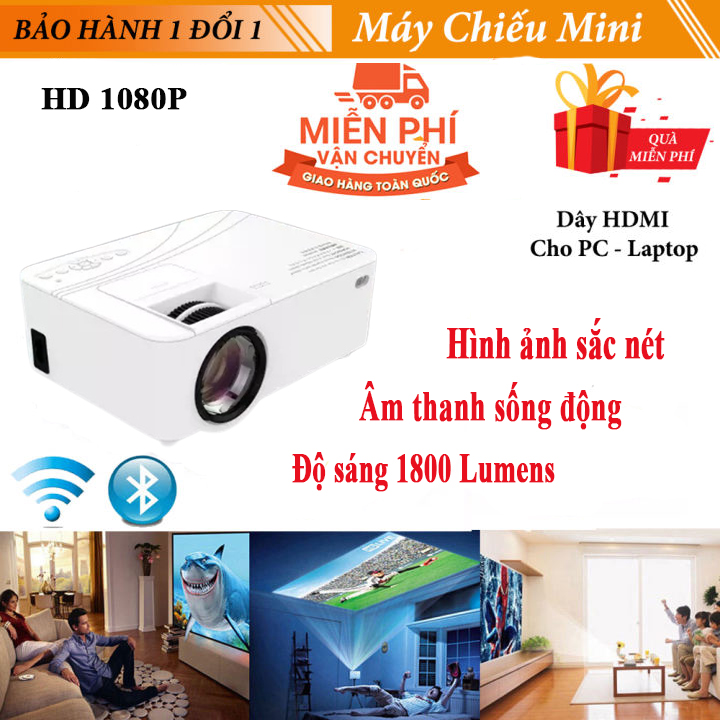 Máy chiếu Mini, Máy chiếu thông minh Koogold đa chức năng. Kết nối trực tiếp điện thoại bằng wifi ,Siêu nét, Kiểu dáng nhỏ gọn thuận tiền mang ra ngoài ,Điều khiển từ xa vô cùng tiện lợi