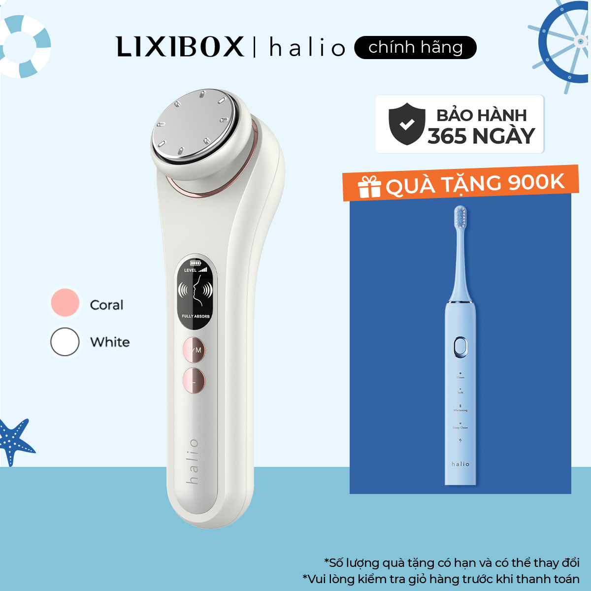 Máy Massage Đẩy Tinh Chất Nâng Cơ Mặt Nóng Lạnh Halio Ion Hot & Cool & Máy Ánh Sáng Đỏ Tăng Sinh Collagen Halio Red Light Therapy Device 3 in 1