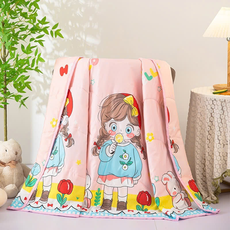 Mền chăn đũi gấu thỏ dâu hồng cho bé