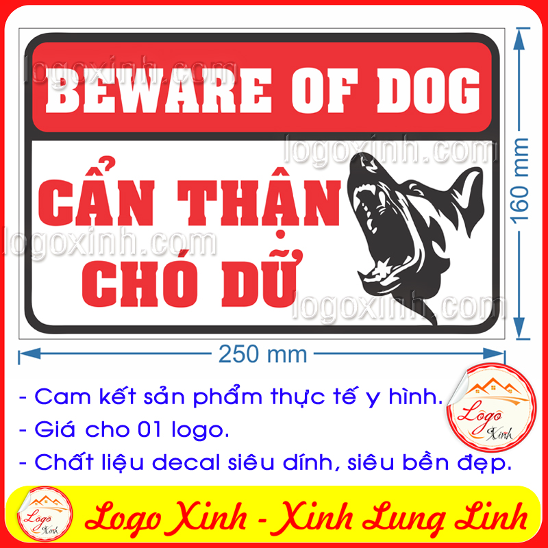 Logo tem sticker cảnh báo cẩn thận nhà có chó dữ, beware of dog