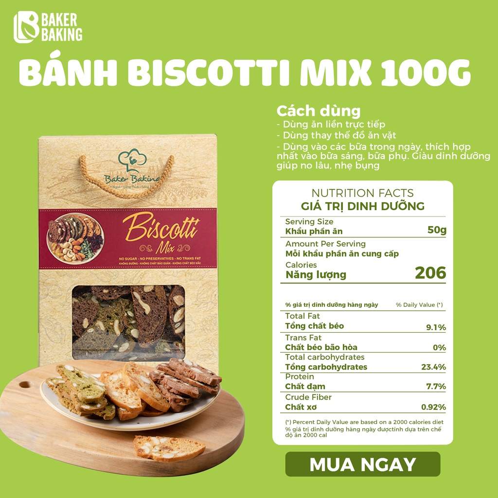 Bánh Biscotti Mix BakerBaking - Eat clean Healthy, giảm cân