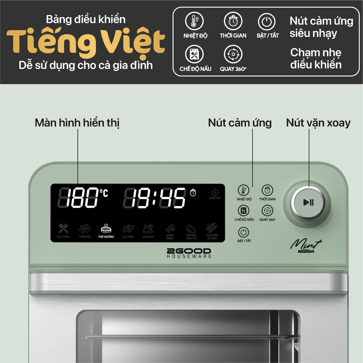 Nồi chiên không dầu 2GOOD vortex S19 (14,5 lít), lõi Inox 304ba bóng chống gỉ đa chức năng 2GOOD S19 - HAPOS