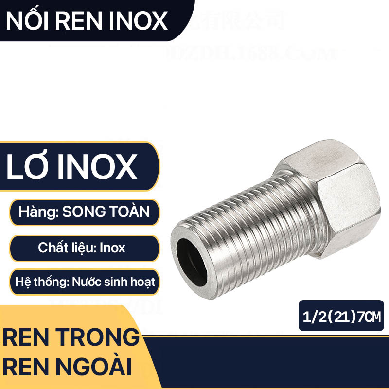 Nối Ren Inox 21, Nối Chuyển Ren Trong Ren Ngoài 21 Inox Dài 5 - 7cm