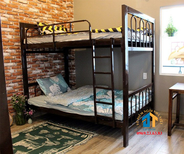 Giường  sắt hộp 2 tầng sơn tĩnh điện bền đẹp không rỉ sét, Ngang : 1m2x1m2( Tầng Dưới – Tầng Trên)