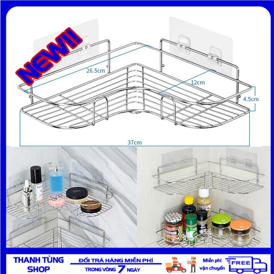 Kệ Góc Dán Tường Chất Liệu Inox Không Gỉ Siêu Dính Trong Nhà Tắm ,nhà Bếp Siêu Tiện Dụng, Giá Treo đồ Nhà Tắm INOX 304 Dán Tường Gạch Men Không Han Rỉ