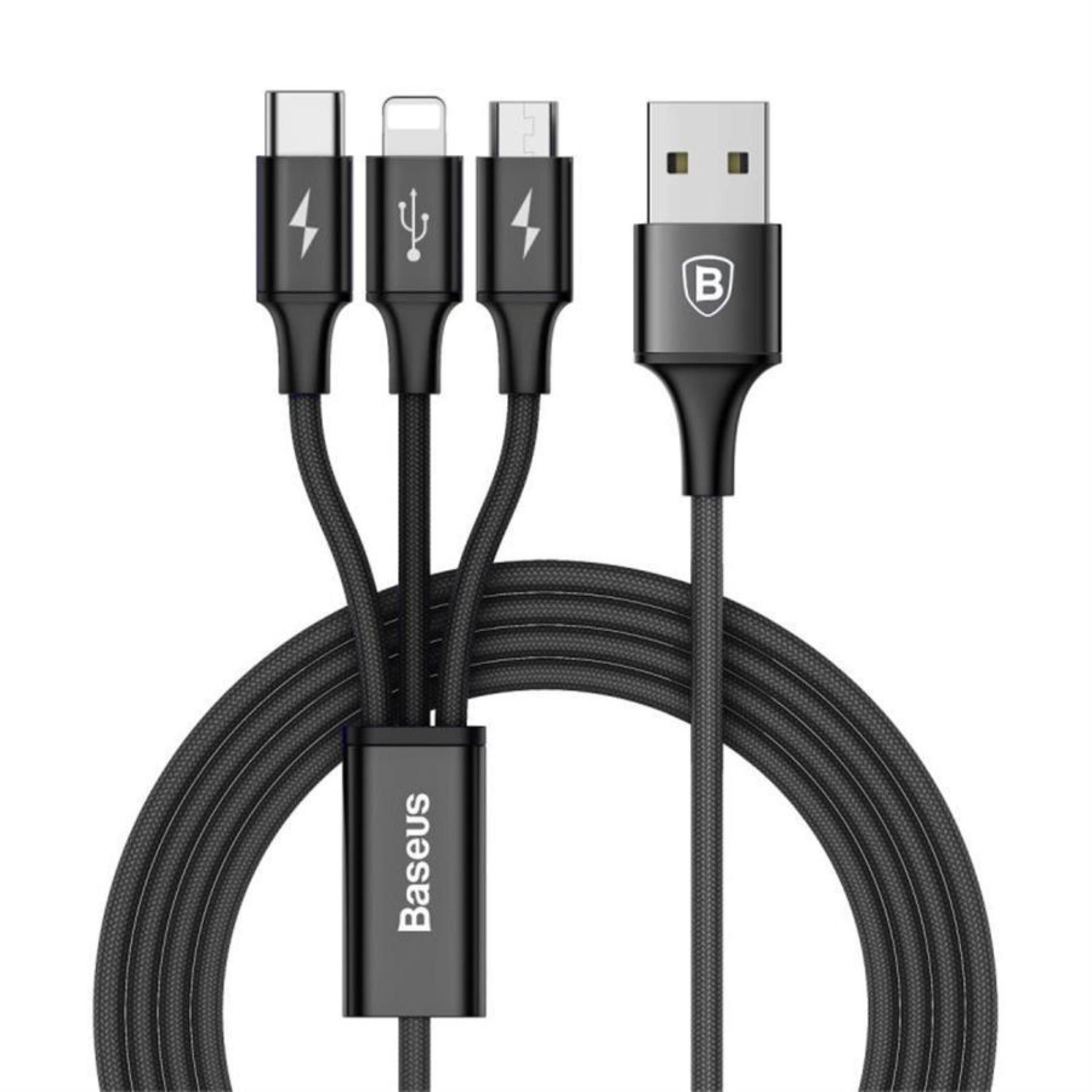 Cáp sạc nhanh 3.0a baseus rapid series 3 đầu lightning - microusb - type-c dài 120cm