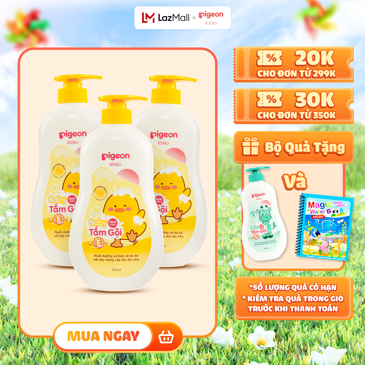 Combo 3 Chai Tắm/Gội Cho Bé Pigeon 700ml