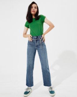 TheBlueTshirt - Quần Jeans Nữ Lưng Cao Ống Rộng Màu Nhạt thumbnail