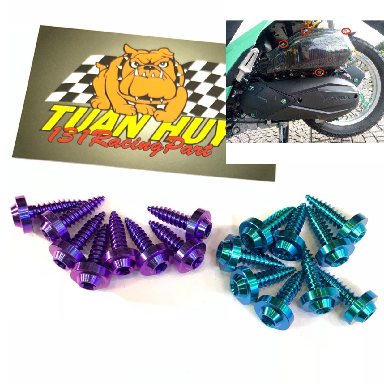 (7 con) Ốc gắn ốp lọc gió pô e 5li18 xoắn Titan Gr5 cho Vario Click Ab2020