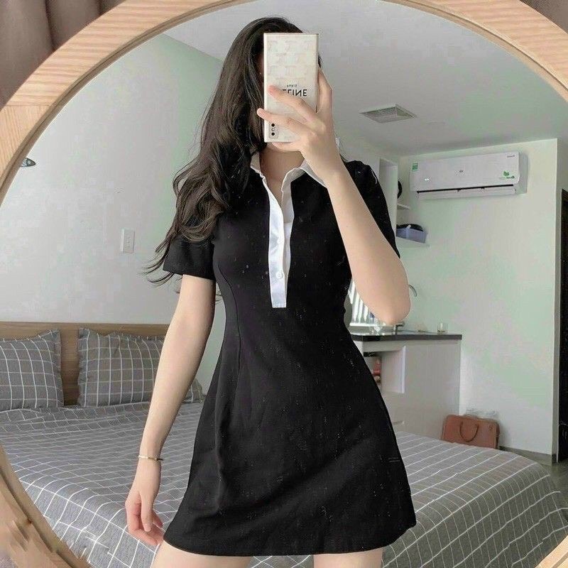 VÁY BOZIP CỔ PHỐI TRẮNG TÔN DÁNG SIÊU XINH