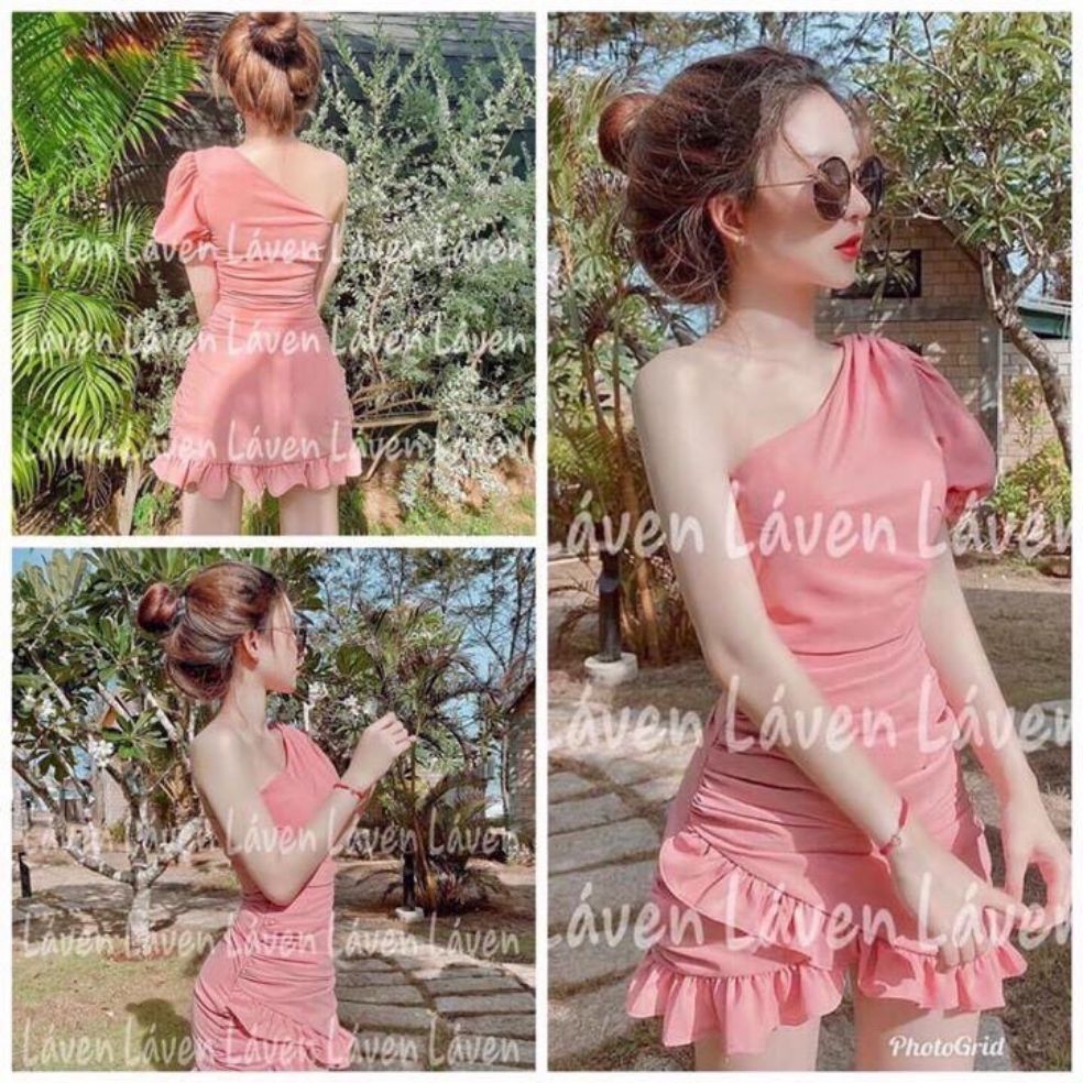 [HCM]Đầm lệch vai phối nơ bên hông