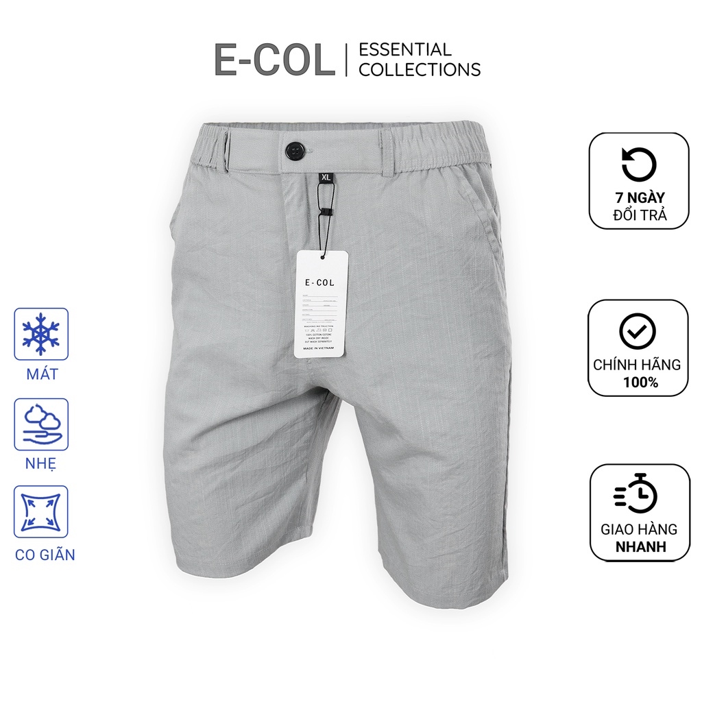 Quần short đũi nam E-COL vải đũi xước NHẬT co giãn thoải mái vận động