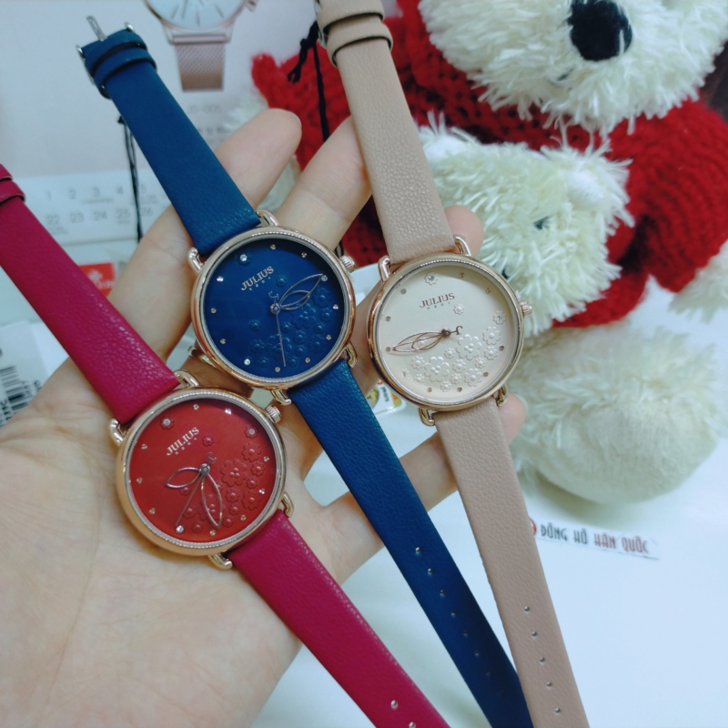 Đồng hồ nữ Julius Hàn Quốc JA-1239 dây da cỏ 4 lá 3D (nhiều màu)