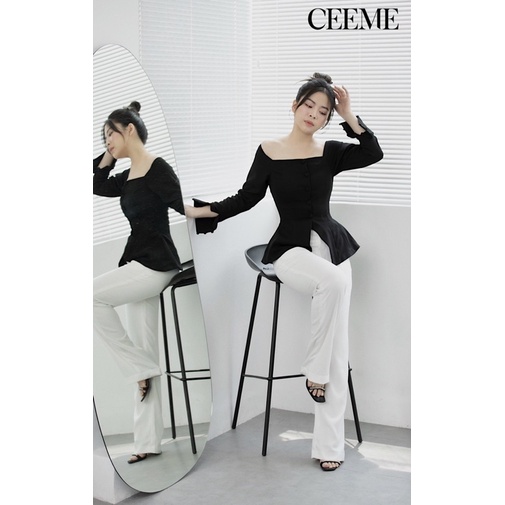 Lyn Top - Áo cổ vuông nút bọc CEEME