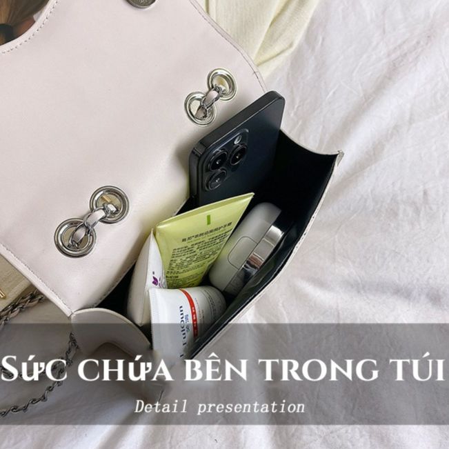 Túi da đeo chéo mới vuông túi đeo vai nữ dây chuỗi nhỏ Gợn Sóng Họa Tiết Sang Trọng đẹp Thời Trang xách