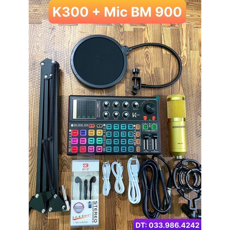 Trọn Bộ Sound Card K300 Mic Thu Âm BM 900 ⚡FREESHIP⚡ Hỗ Trợ Hát Autotune , Livestream , Thu Âm Cực Hay