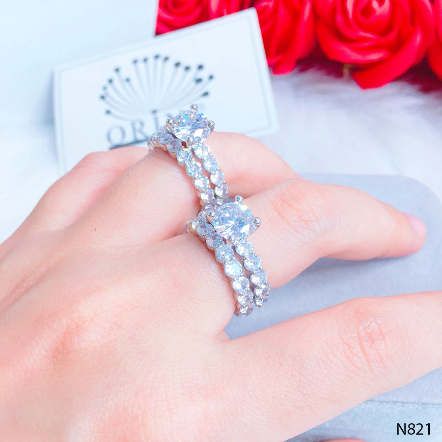 Set 2 nhẫn bạc nữ đính đá thời thượng thanh lịch Orin N821