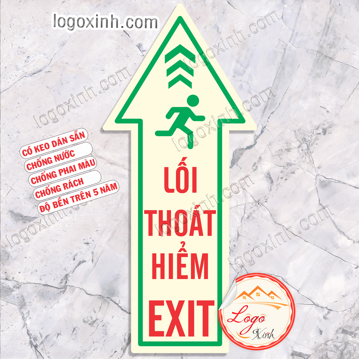 Logo sticker Mũi tên thoát hiểm dán trên nền sàn nhà mũi tên Exit chỉ ...