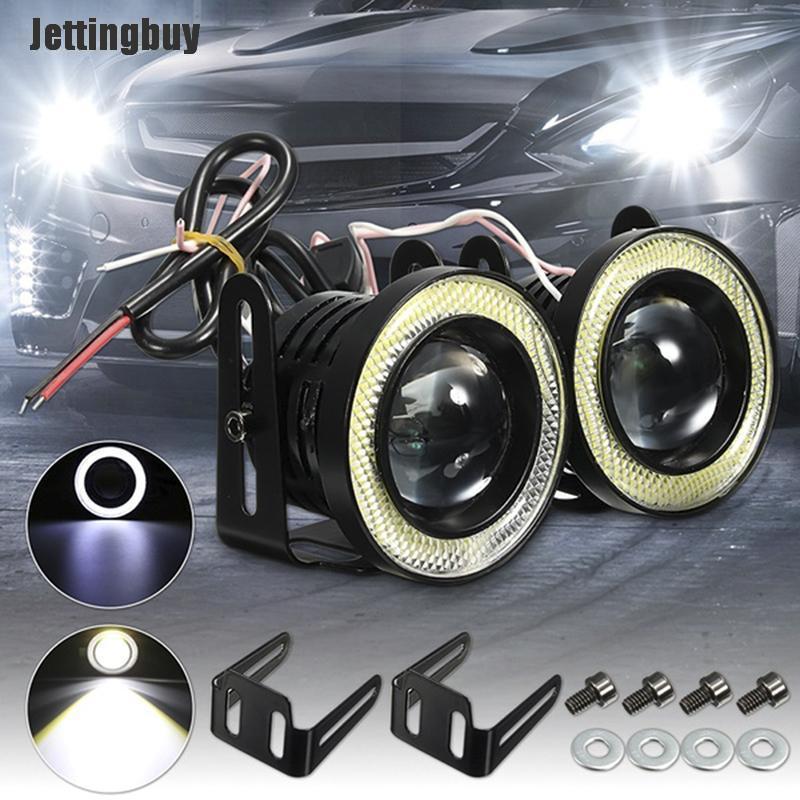 Jettingbuy  2.5'' 15W Car White COB LED Projector Angel Eyes Blue Ring DRL Fog Light Lamp