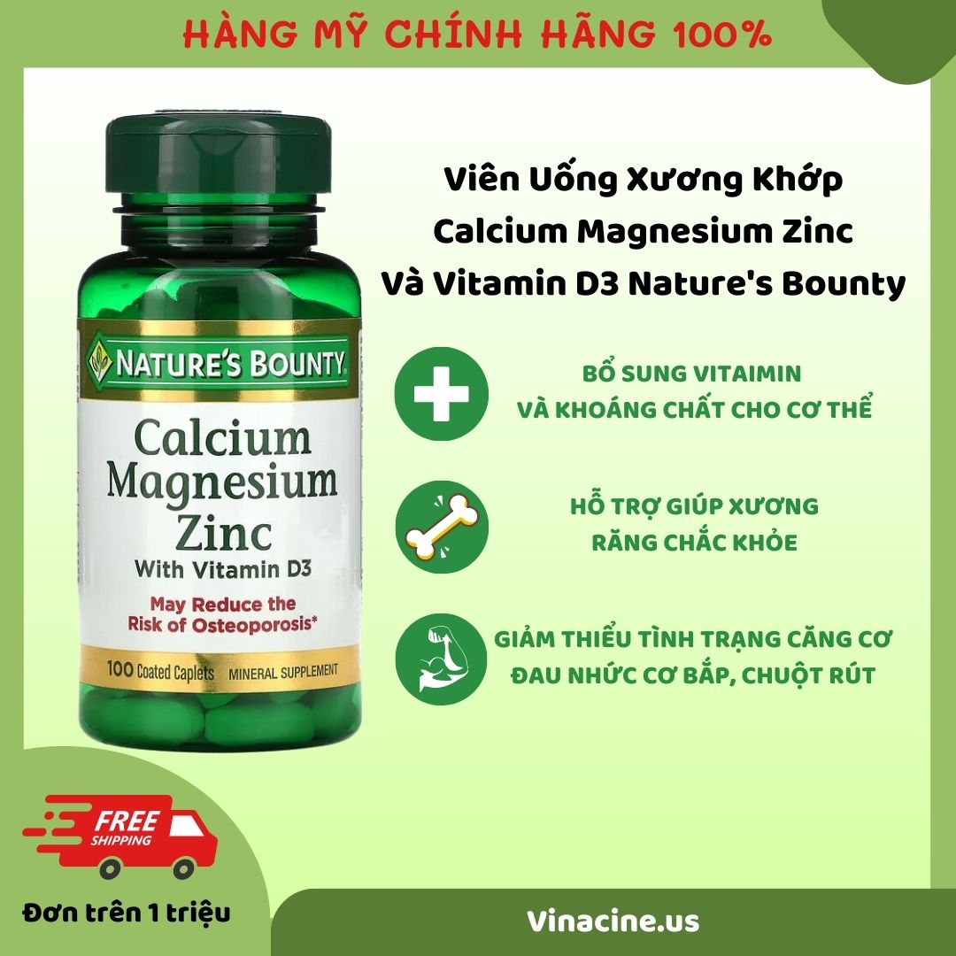 Viên uống bổ xương Nature's Bounty Calcium Zinc 100 viên