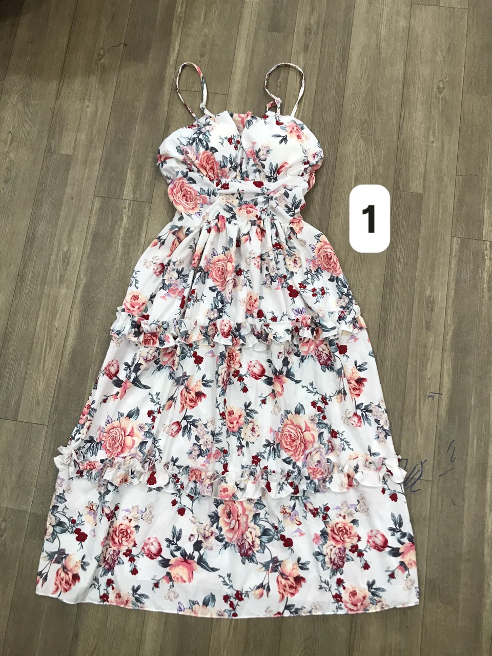 Đầm maxi hai dây hoa nhí + Ảnh thật