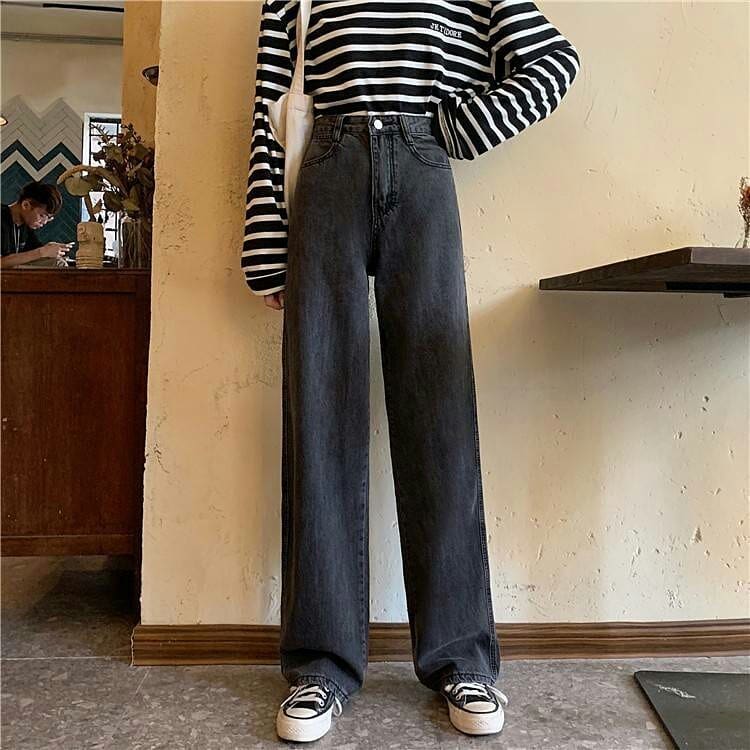 QUẦN JEAN ỐNG RỘNG NỮ LƯNG CAO MÀU XÁM ĐEN FORM DÀI RỘNG CAO CẤP HADI ĐỦ SIZE S, M, L SIÊU XỊN SÒ