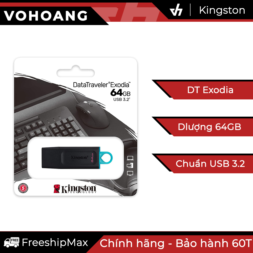Usb 64gb chuẩn 3.2 kingston datatraveler exodia - dtx / 64gb
