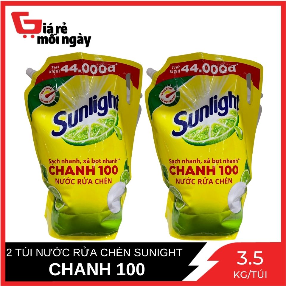 [HÀNG MỚI] Combo 2 Nước Rửa Chén Sunlight Chanh 100 Túi 3.1 KG