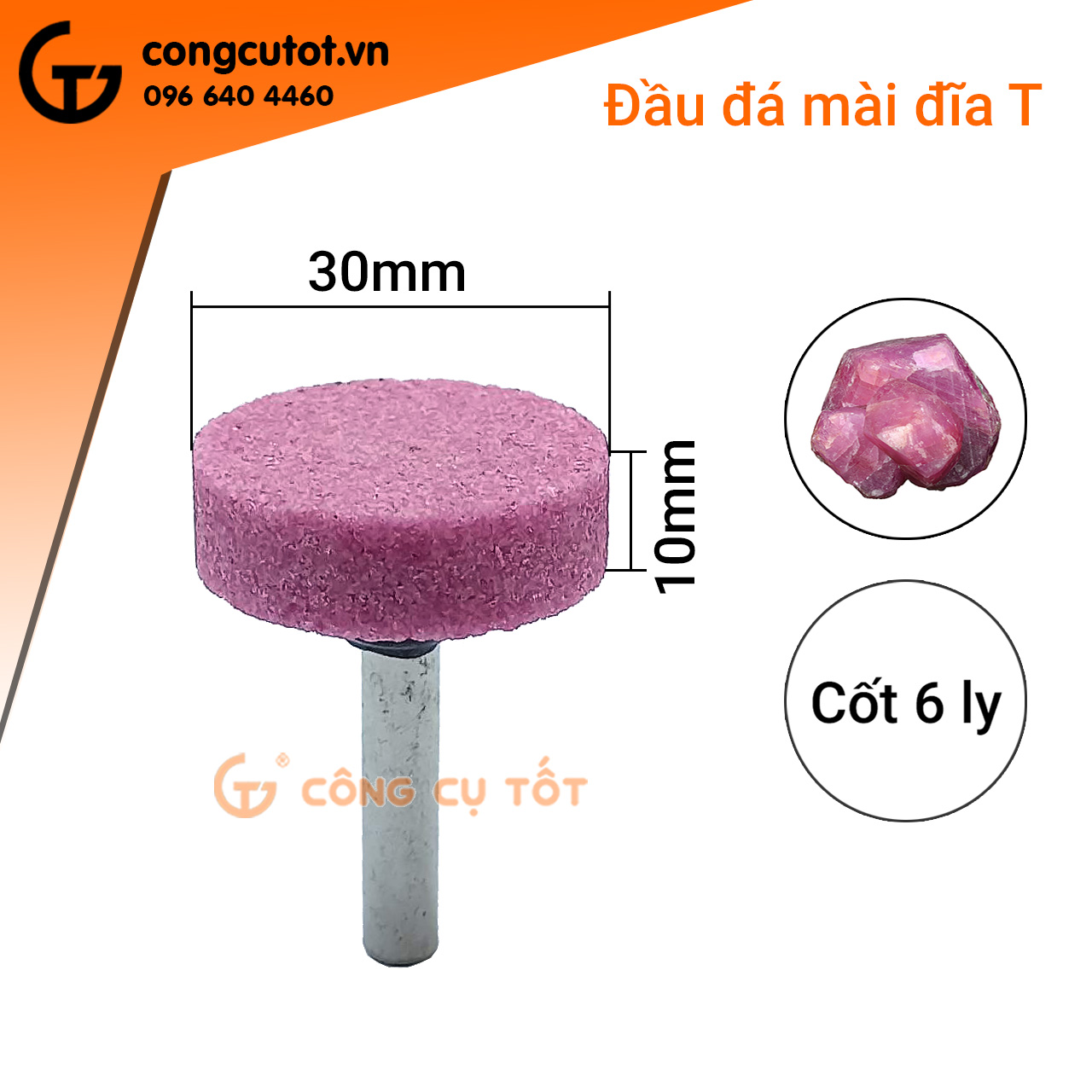 Mũi đá mài lốp đĩa T cốt 6 ly dày 10mm