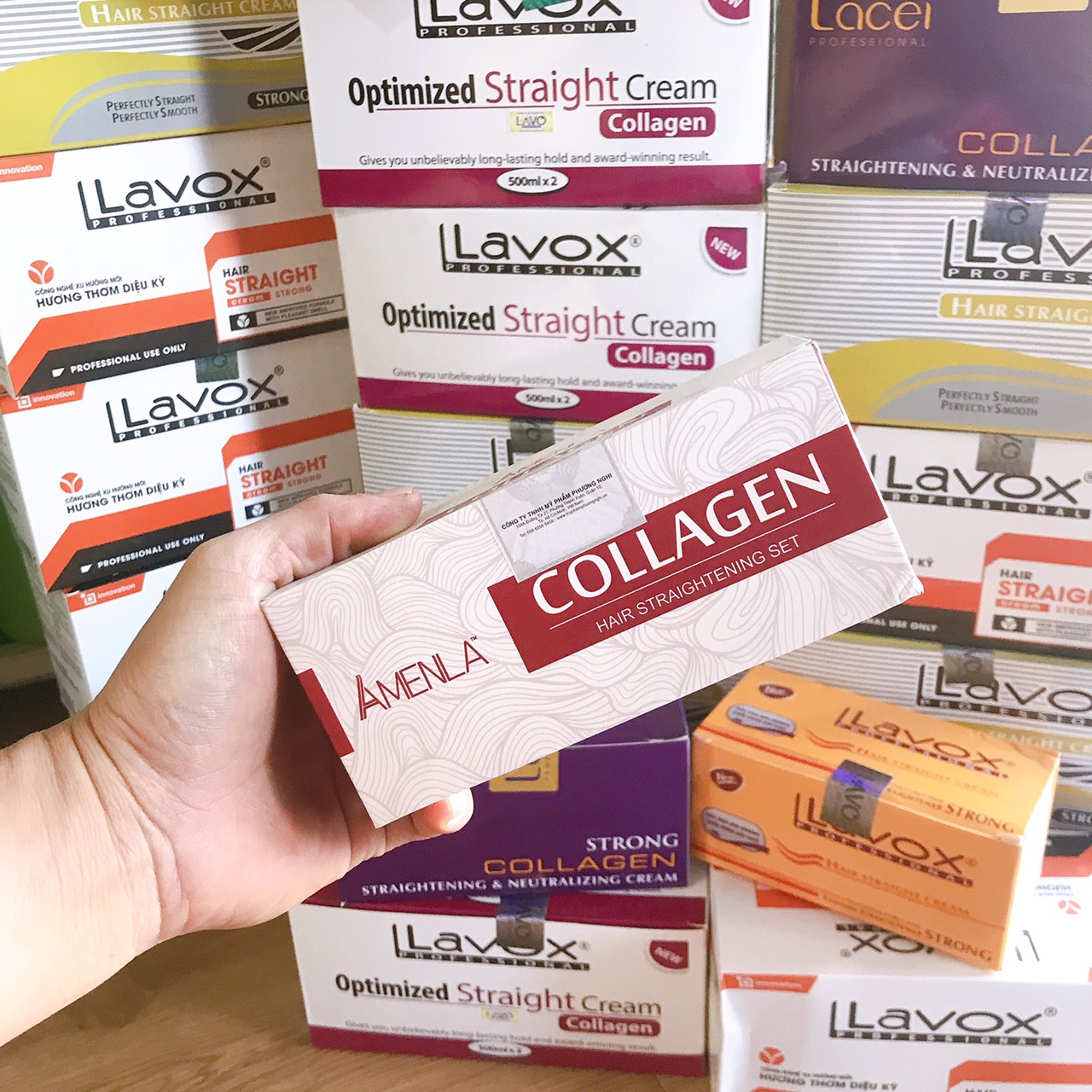 Thuốc duỗi tóc lavox, Lacei, Collagen phục hồi tóc (200mlx2)
