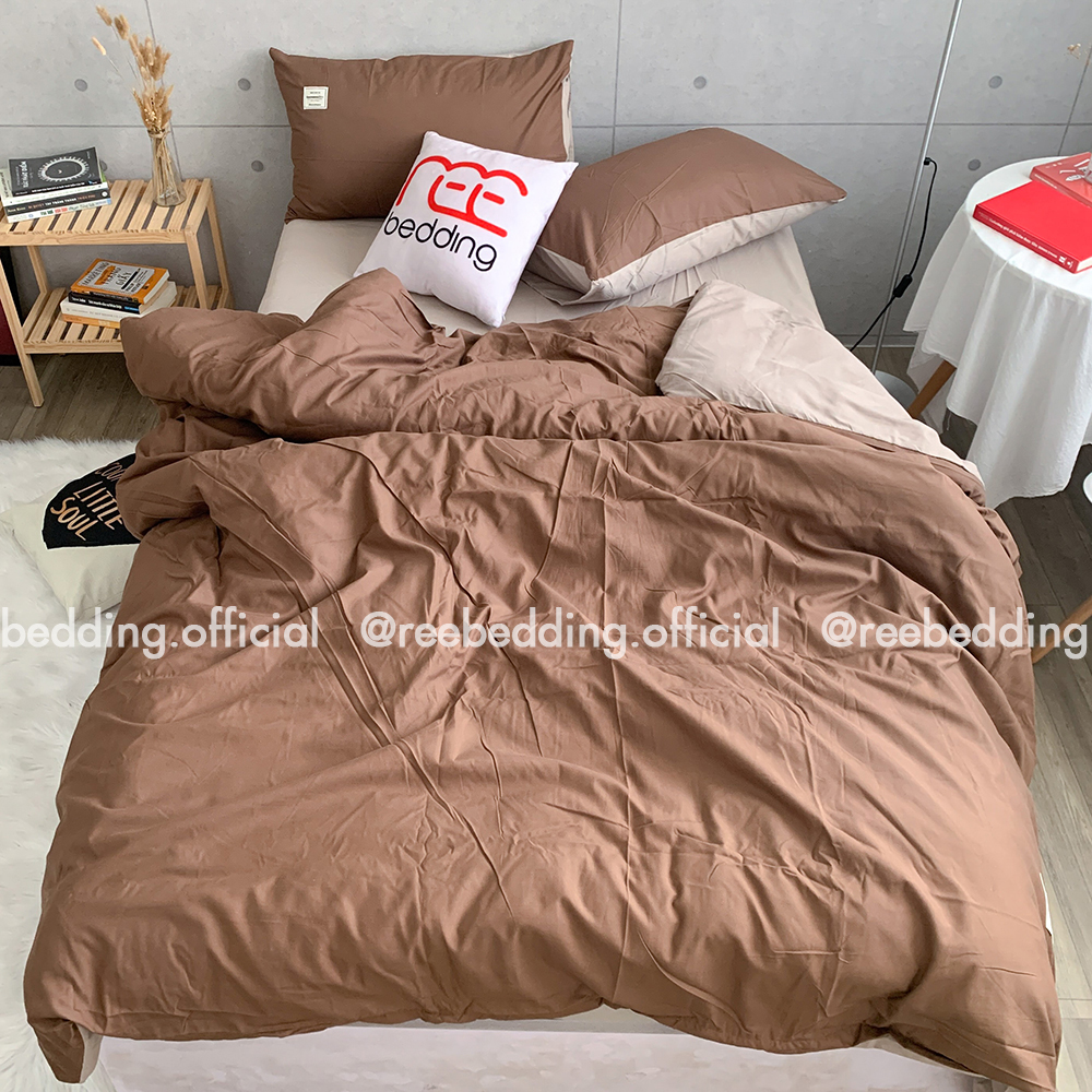 Bộ chăn ga gối cotton tc ree bedding nâu phối beige ctc110 đủ size giường nệm 1m2, 1m4, 1m6, 1m8, 2m