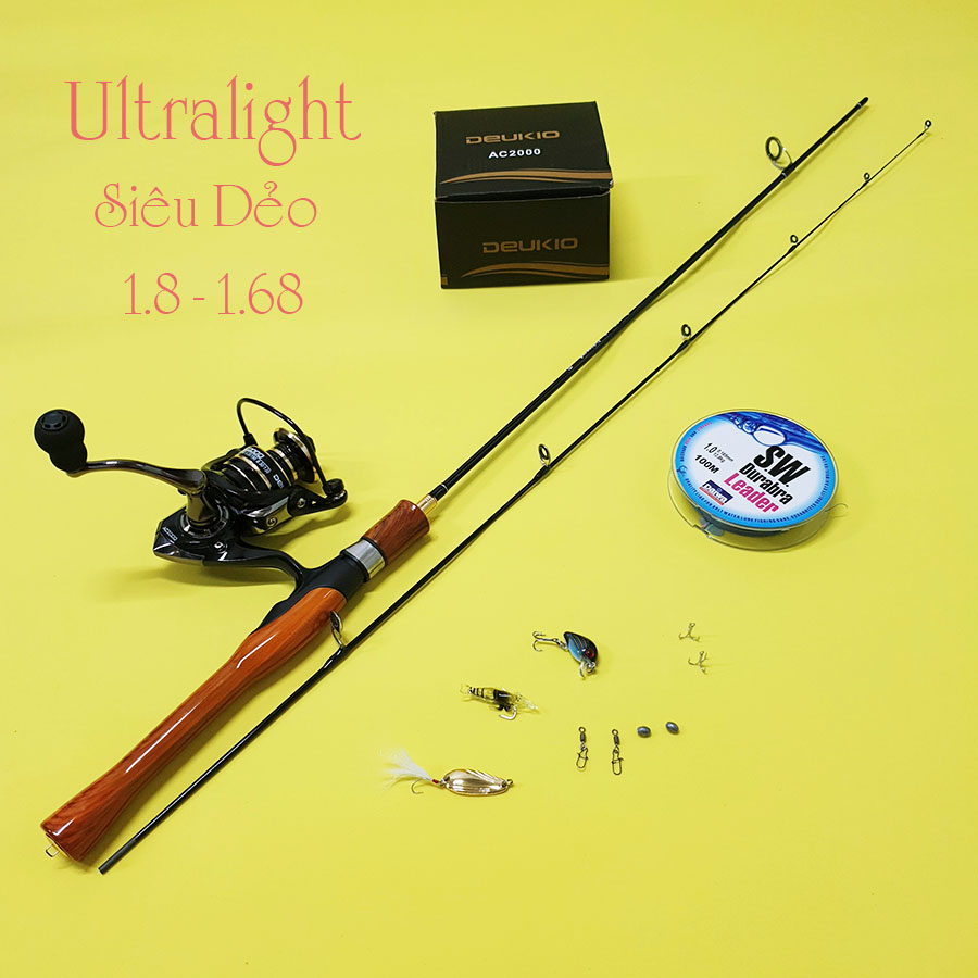 Bộ cần câu máy Lure UL + máy câu cá kim loại ac 2000 + dây câu + mồi câu lure, Cần câu cá UL câu suối, câu cá mương, cá cháp