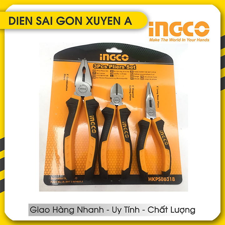 Bộ 3 kìm kềm răng cắt nhọn Pliers INGCO