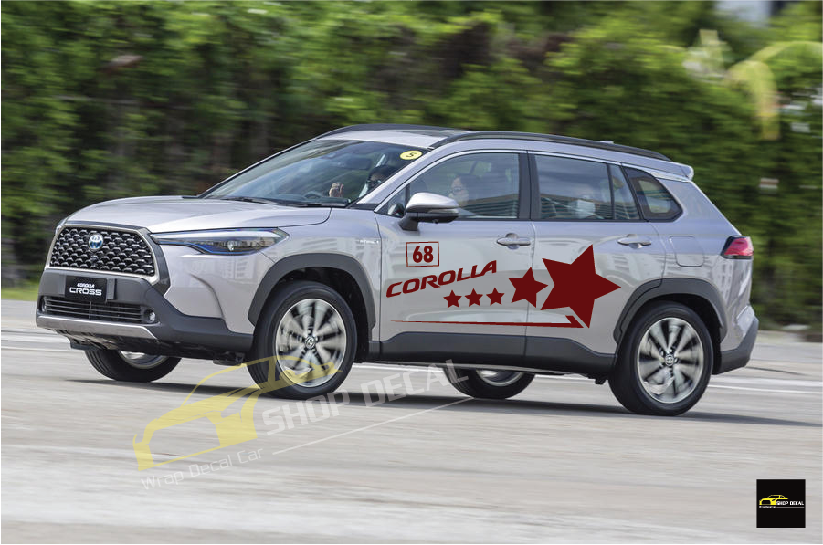Tem xe Toyota Cross dán 2 bên sườn